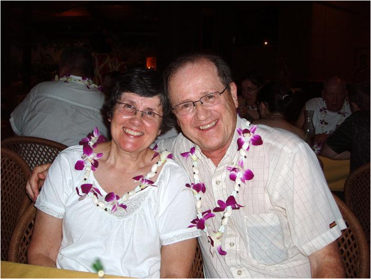 A person and person wearing leis

Description automatically generated